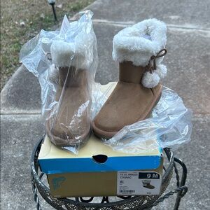 TH Lil Annaze Cognac Kids' Brown Boots with Faux Fur Trim